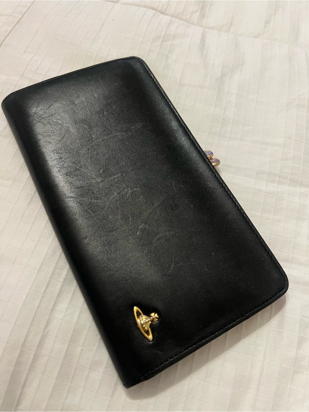 Vivienne Westwood Black Leather Long Wallet with Gold Orb Detail